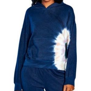 Wildfox Hadley French Terry Navy Tie Dye Hoodie Sweatshirt